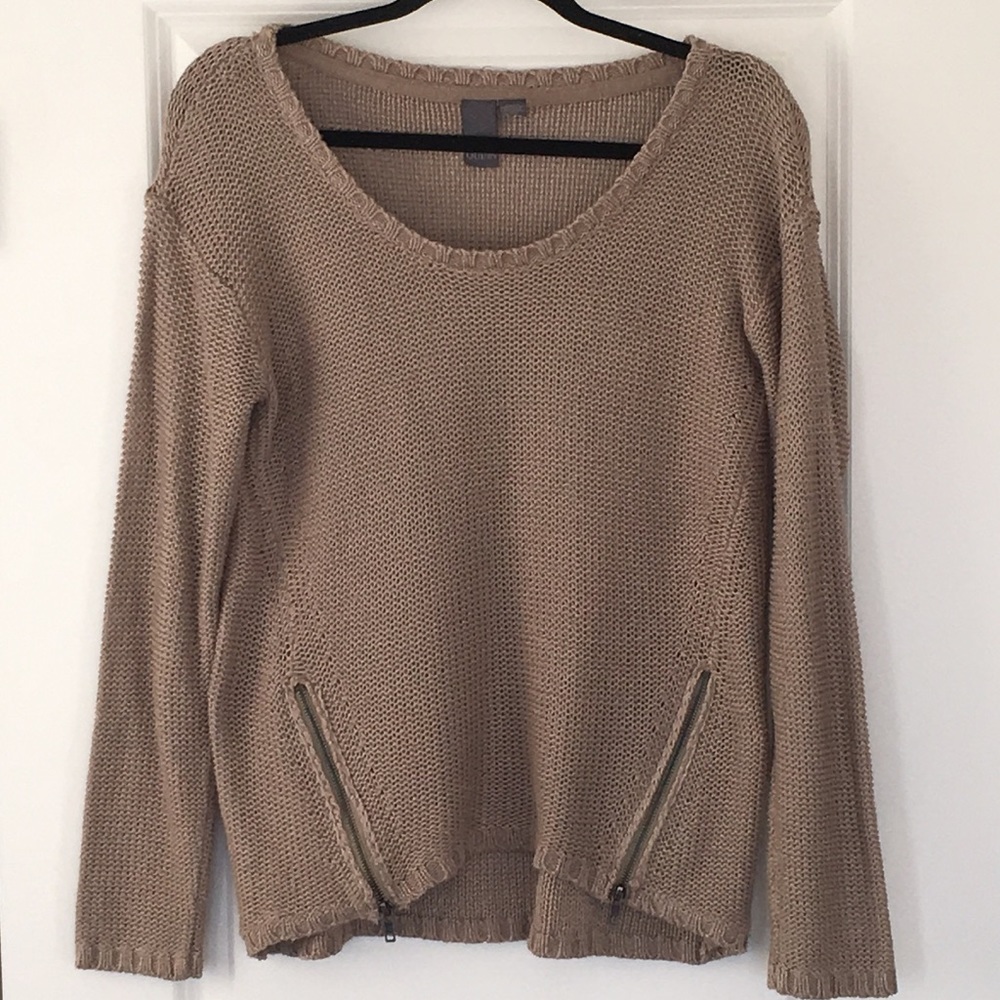FRANCESCAS COLLECTION Tan Knit Zipper Sweater